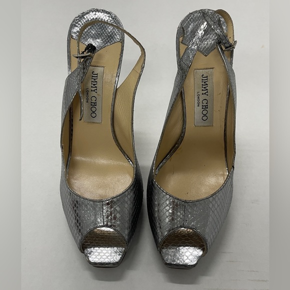 Jimmy Choo Silver Water Snakeskin Slingback Heels - Size 9 - Picture 1 of 7